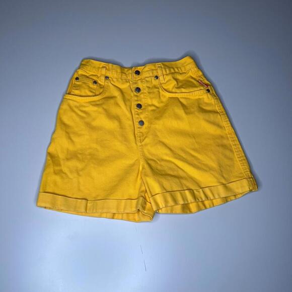 Vintage Gitano High-Waisted Yellow Denim Shorts Button Fly Size 25 - Picture 1 of 7